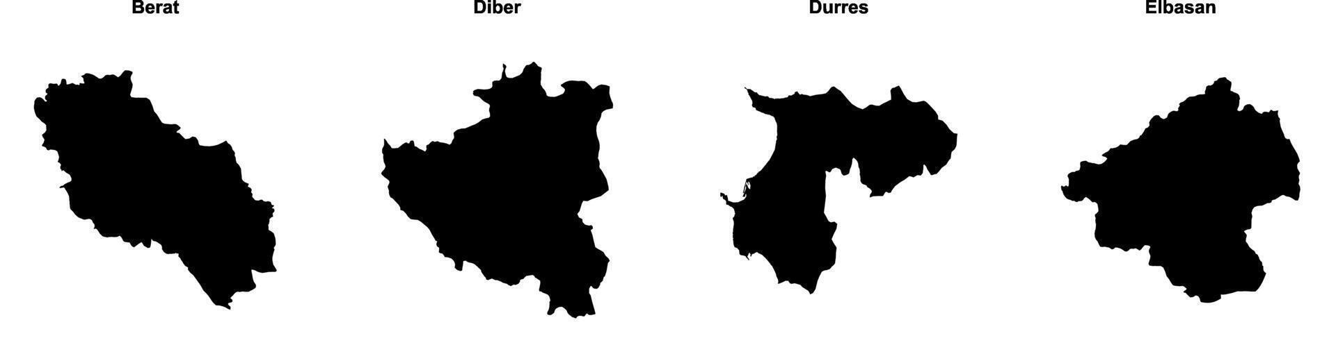 Berat, Diber, Durres, Elbasan outline maps vector