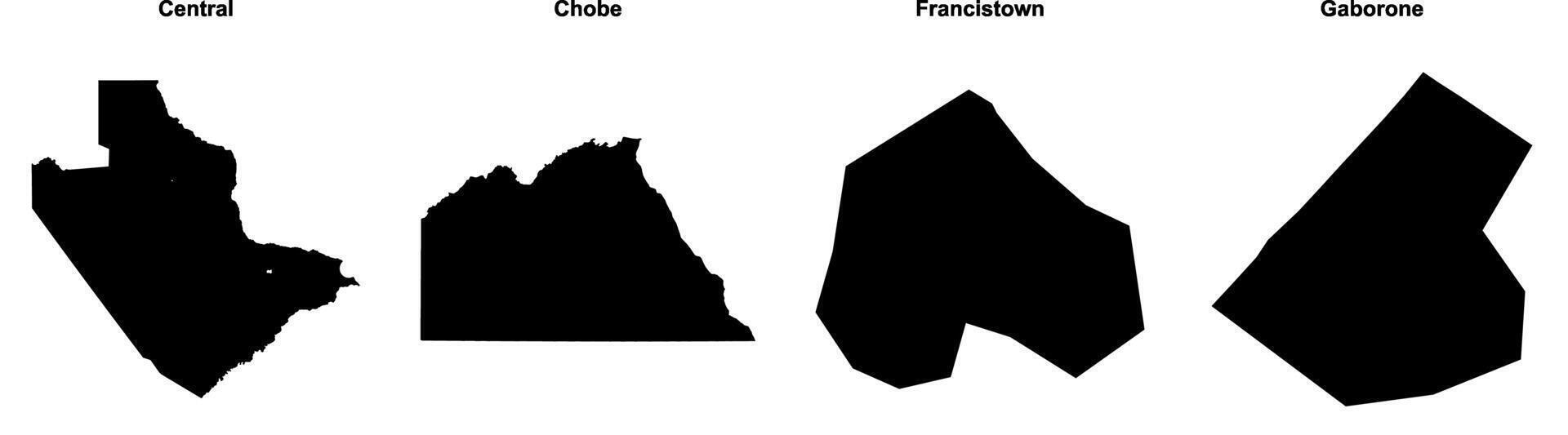 Central, Chobe, Francistown, Gaborone outline maps vector