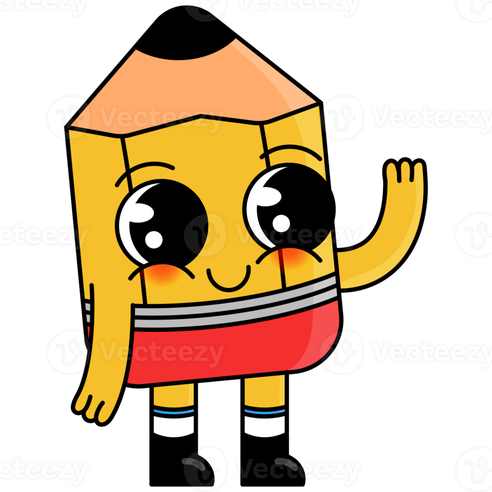 Pencil character illustration in childish cartoon style without background png