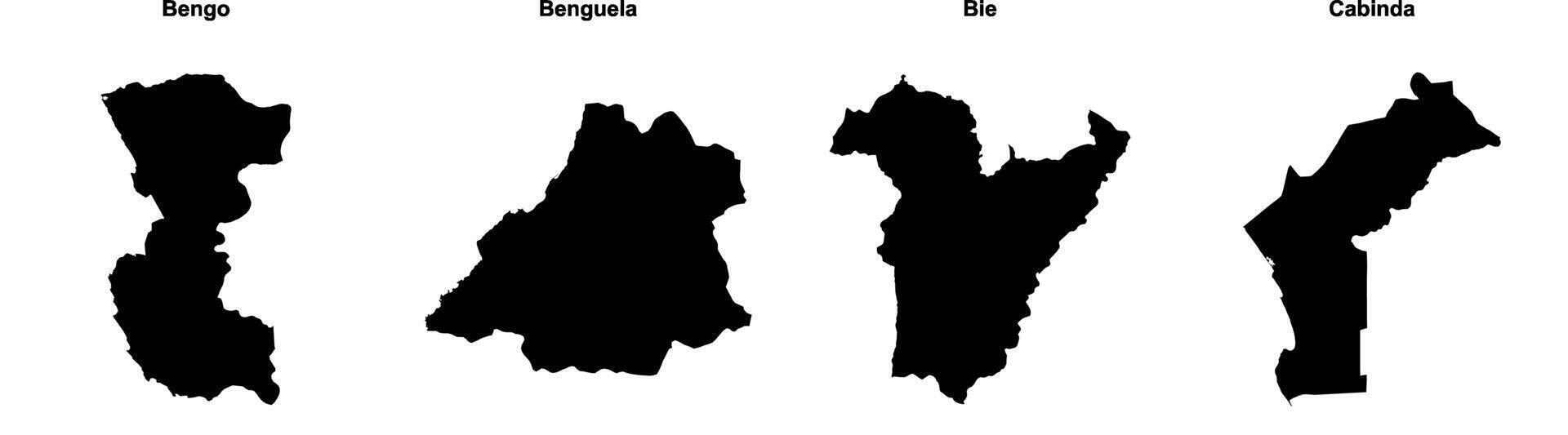 Bengo, Benguela, Bie, Cabinda outline maps vector
