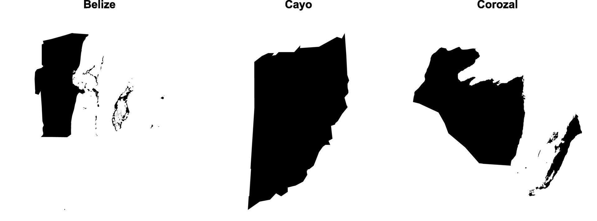 Belize, Cayo, Corozal outline maps vector