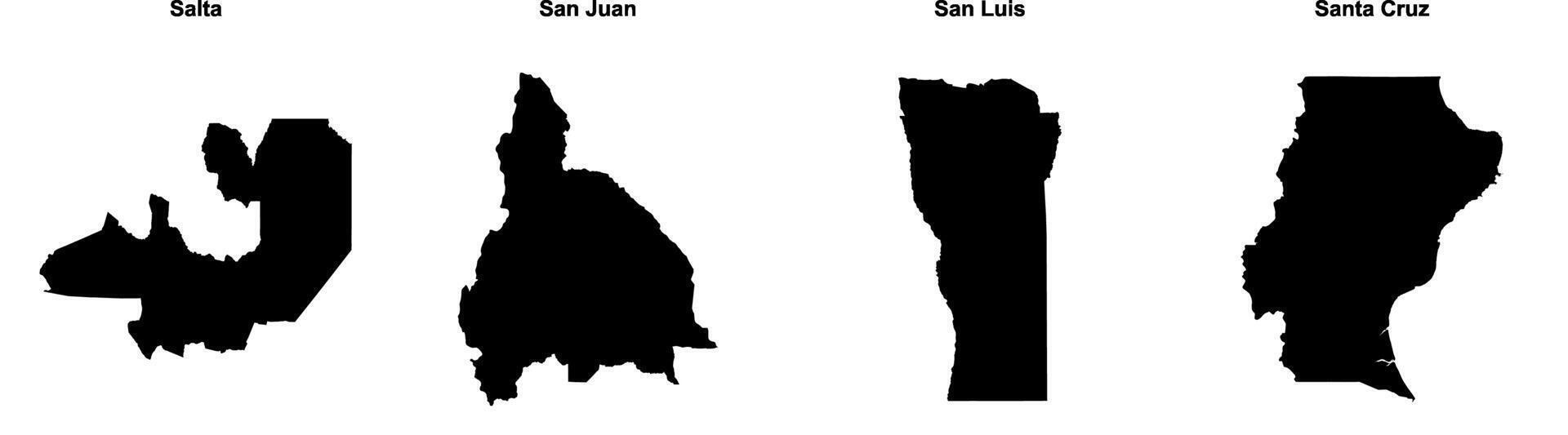 Salta, San Juan, San Luis, Santa Cruz outline maps vector