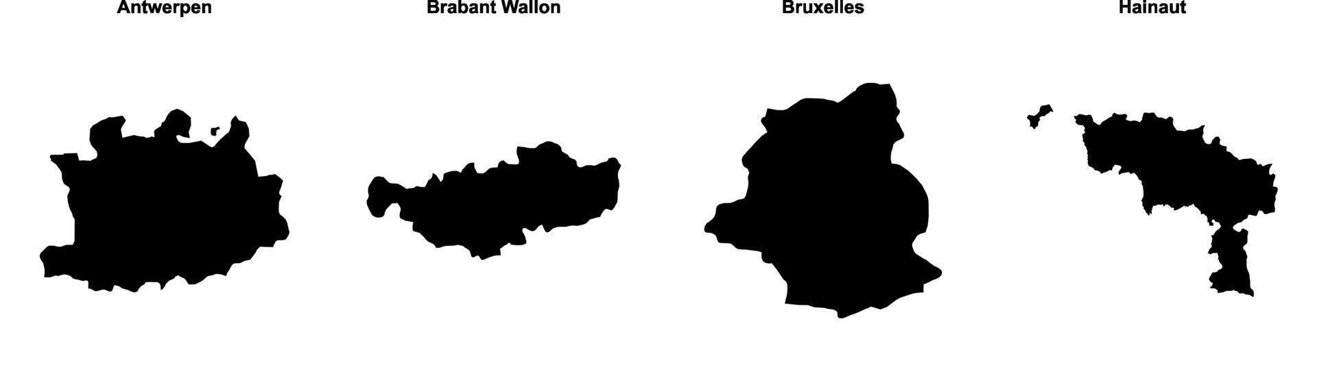 Antwerpen, Brabant Wallon, Bruxelles, Hainaut outline maps vector