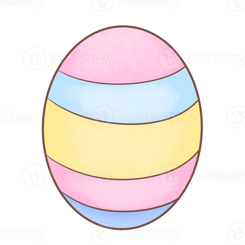 Cute patterned Easter eggs, hand-drawn and colored with watercolor texture. png