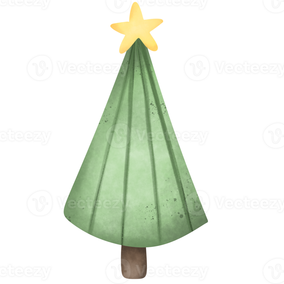 Watercolor Christmas tree with festive star decoration on top png
