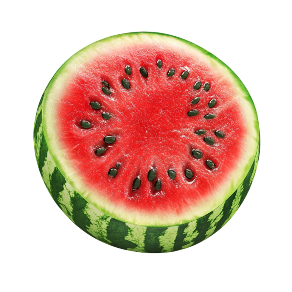 Ripe Watermelon Round Cut with Red Flesh and Seeds png