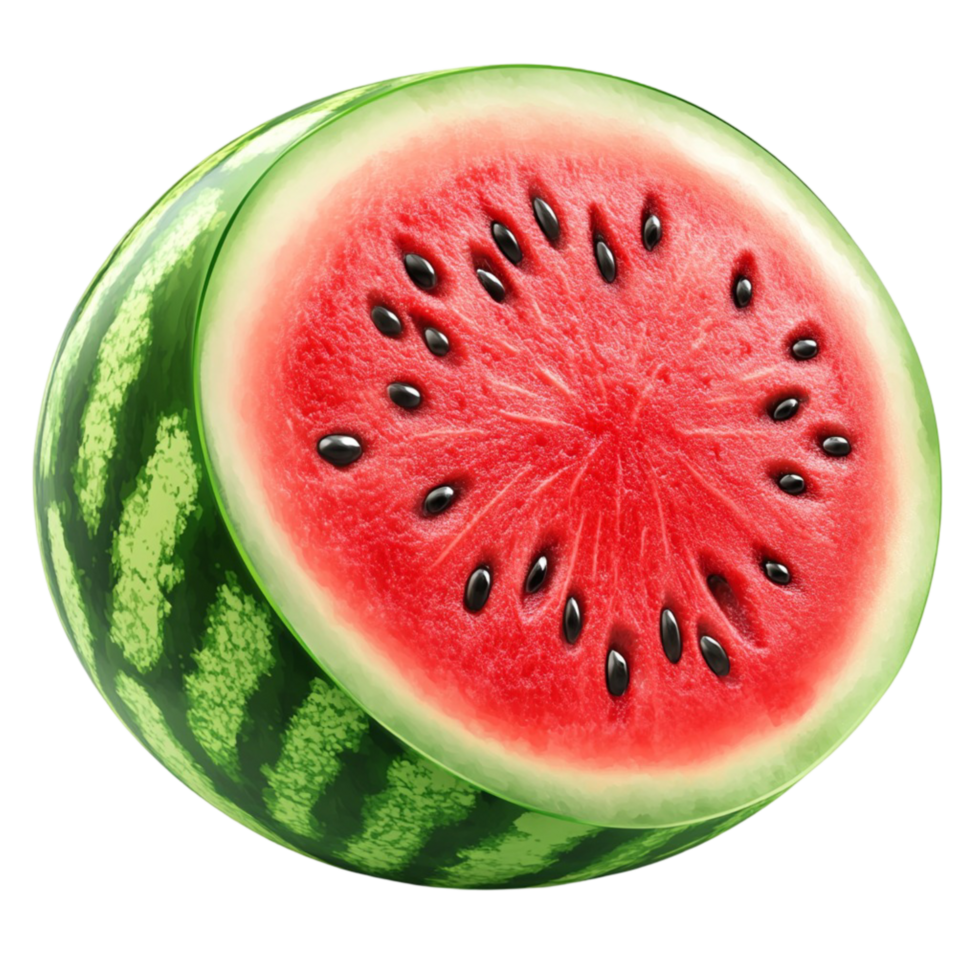 Whole Watermelon with Red Flesh and Green Striped Skin png