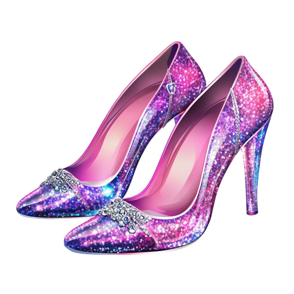Purple high heel shoes with glitter sparkling effect png