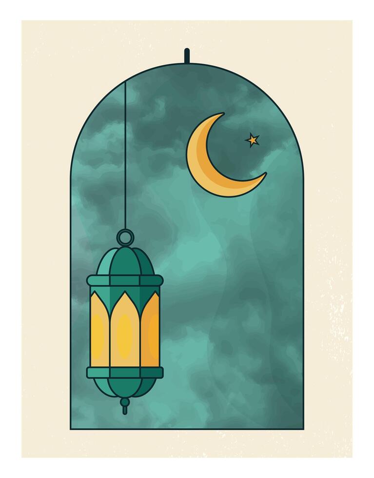 Ramadan Lantern Crescent Moon Night vector
