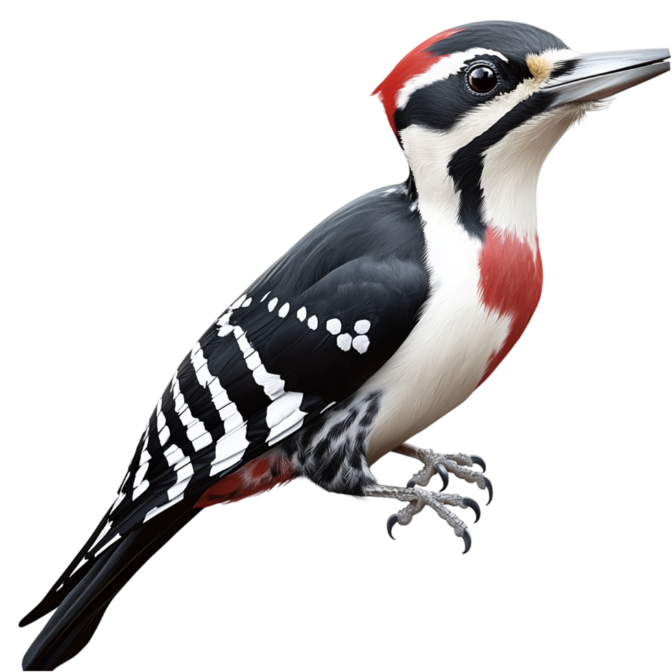 Red headed woodpecker bird perched on branch on png