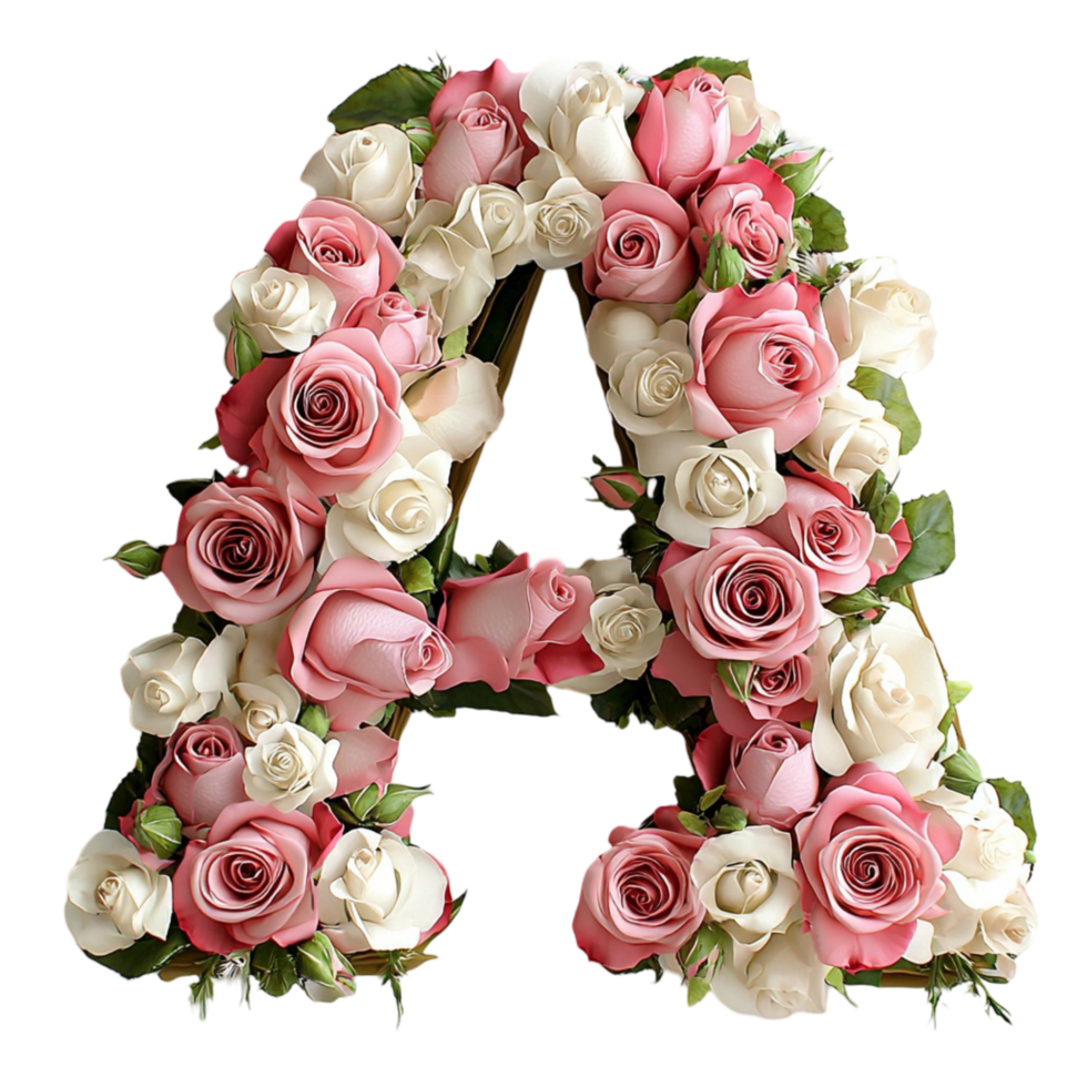 Letter A Made of Pink and White Roses Floral Alphabet png