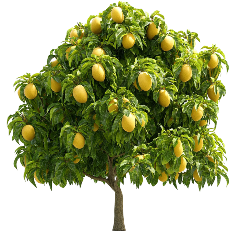 Lemon tree with ripe yellow fruits and green leaves png
