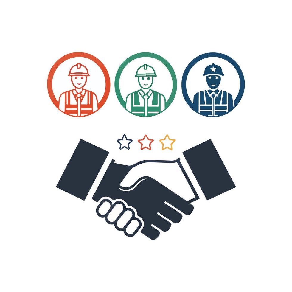 A handshake between two construction workers and a star vector
