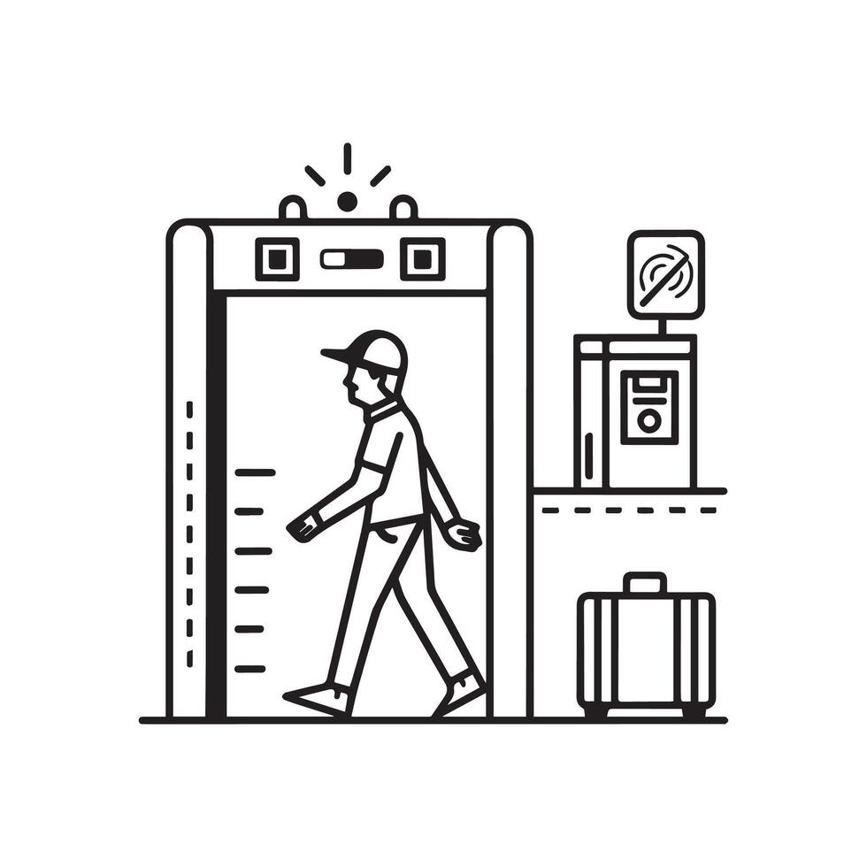 A man is walking through an airport terminal vector