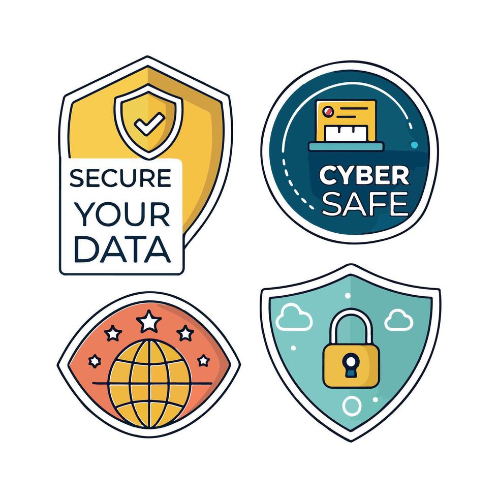 Four different cyber safety badges vector