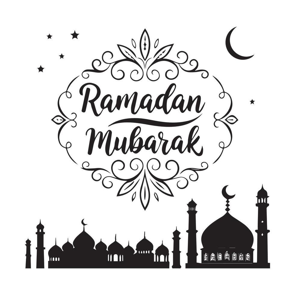 Ramadan mubarak greeting card with mosque illustration vector