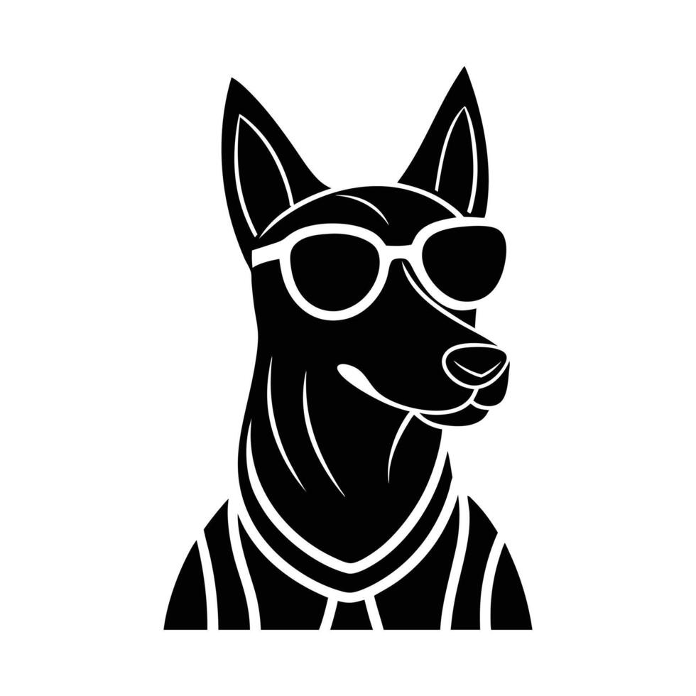 Cool Doberman Dog Silhouette with Sunglasses and Bandana - Trendy Illustration for Logos, Apparel, and Modern Designs vector