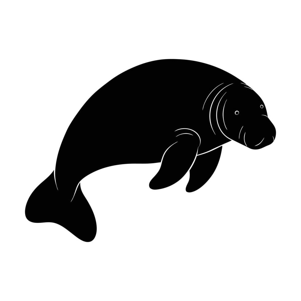 Elegant Black Silhouette of a Manatee - High-Quality Illustration for Marine Wildlife and Nature-Themed Designs vector