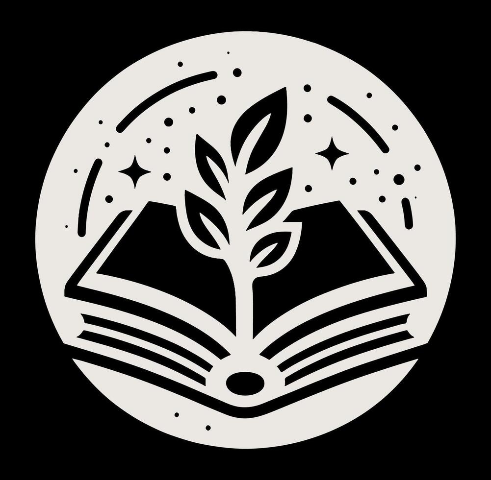 An open book with a plant growing out on it vector