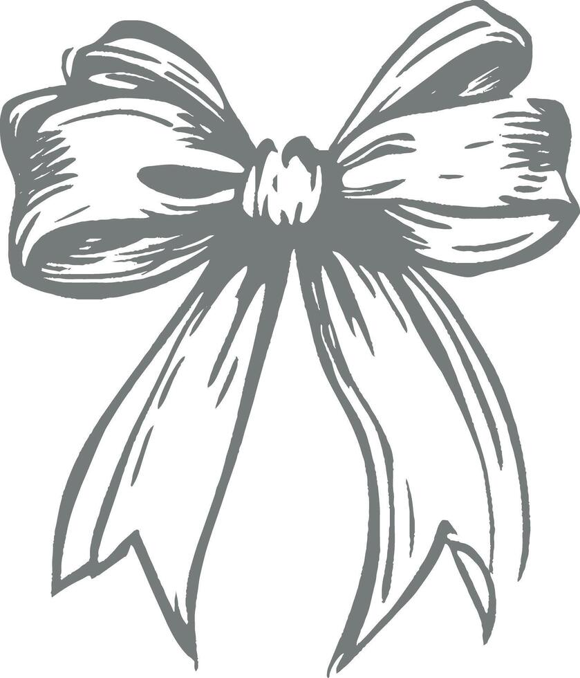 Hand drawn vintage bow sketch detailed ribbon monochrome engraving style elegant decorative retro design fashion accessory artistic line art isolated element rustic feminine decoration vector