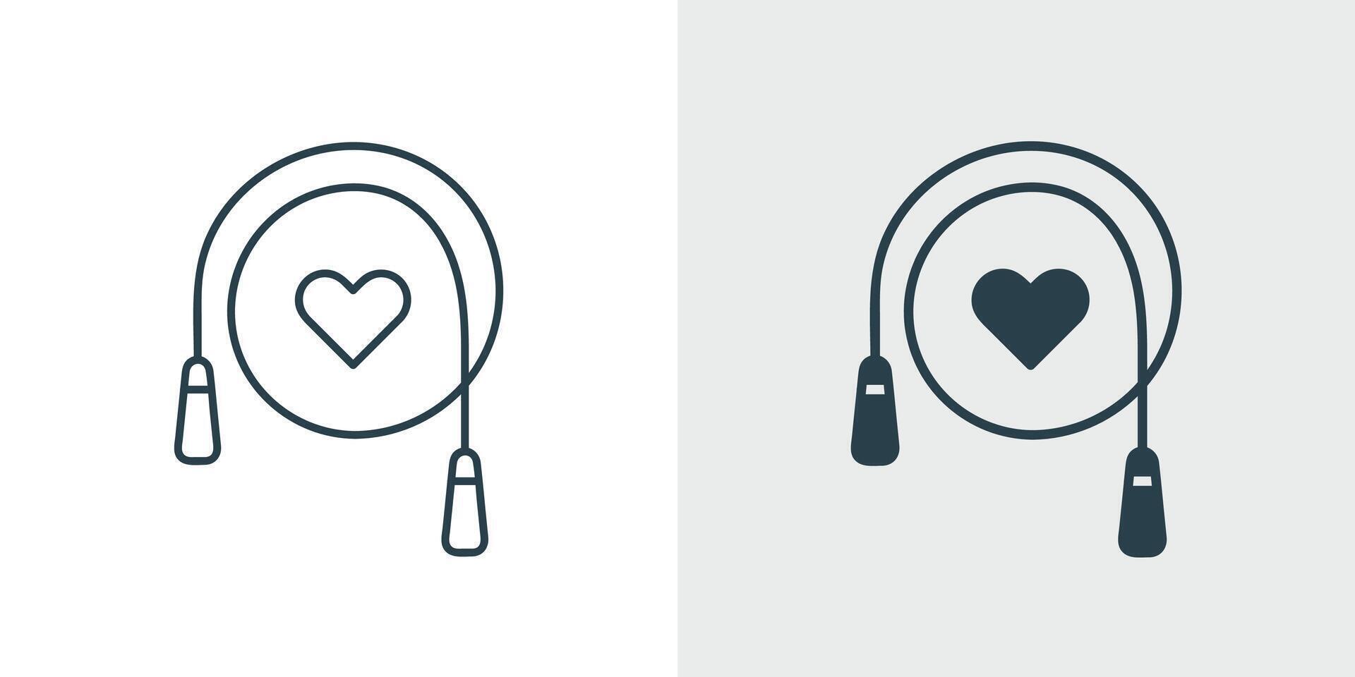 Jump Rope Icon. Heart Symbol, Fitness, Exercise, and Cardio Illustration in line and solid style vector