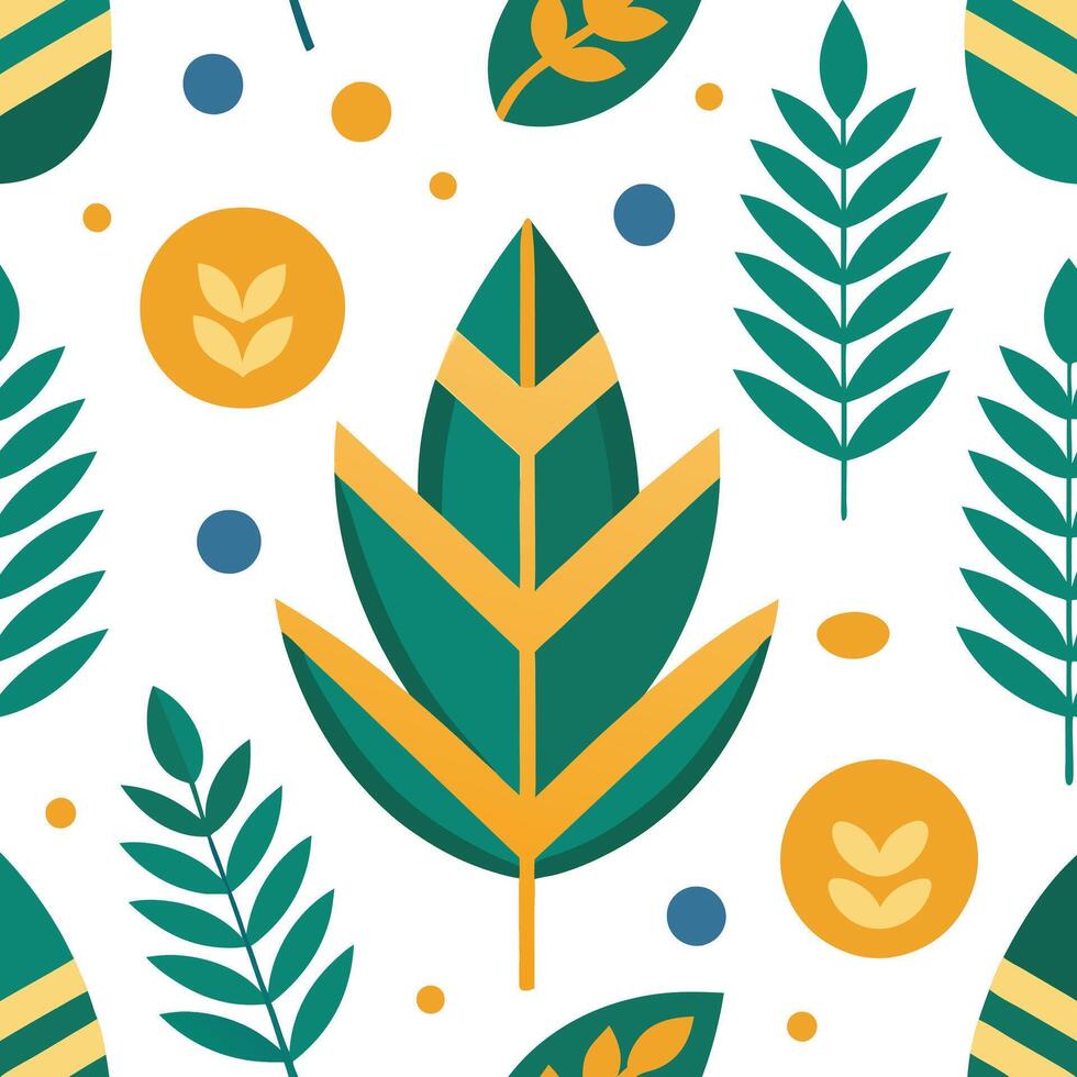 a pattern with green leaves and dots. vector