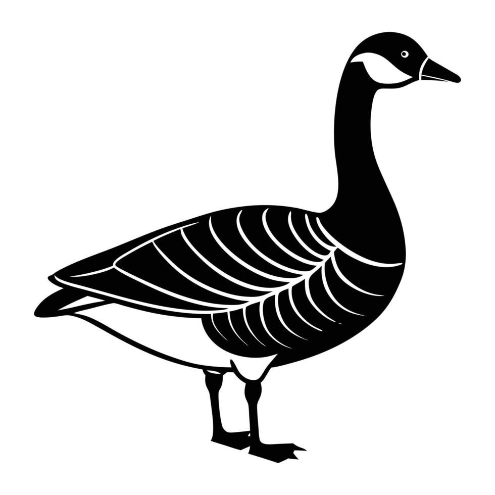 a black and white silhouette of a goose. vector