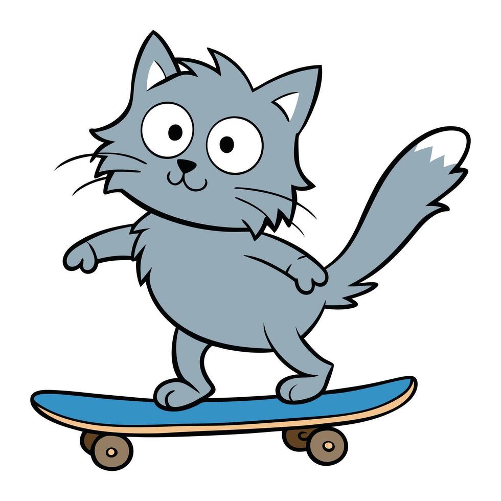 cartoon cat riding a skateboard illustration vector