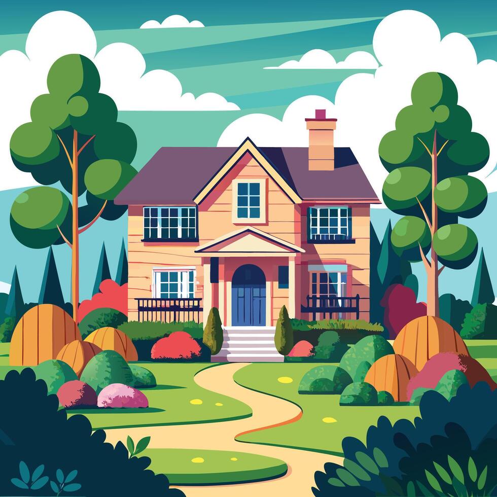 illustration of a house in the countryside vector