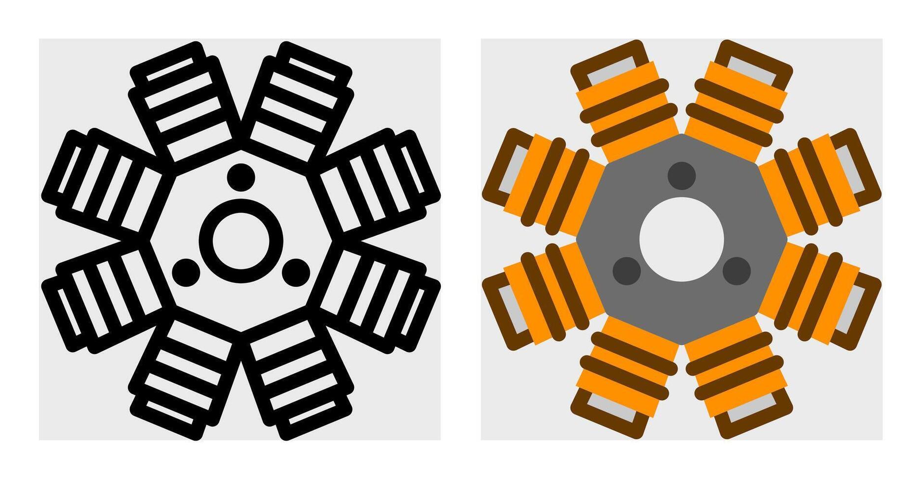 A stator icon with a radial coil design. This technical illustration is great for mechanical guides, electrical system diagrams, and automotive component catalogs. vector