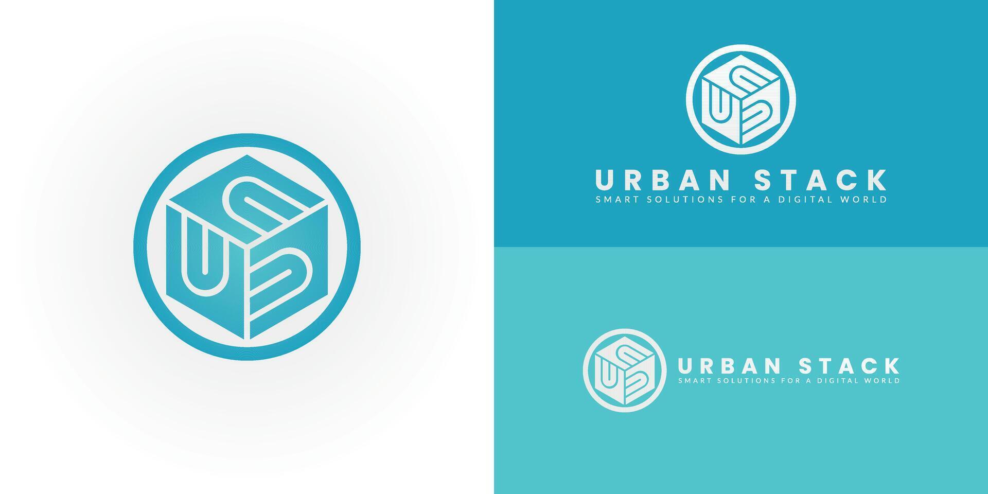 The compelling logo uniquely represents the initials US within a modern geometric emblem ideally suited for businesses in the Technology and Software sectors. vector