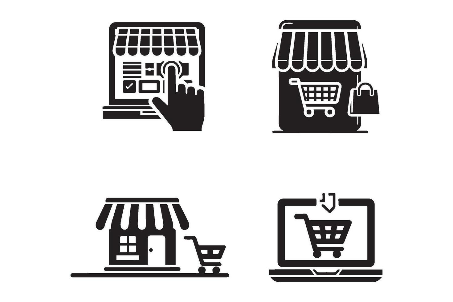 Set of online shopping store icon on white background. vector