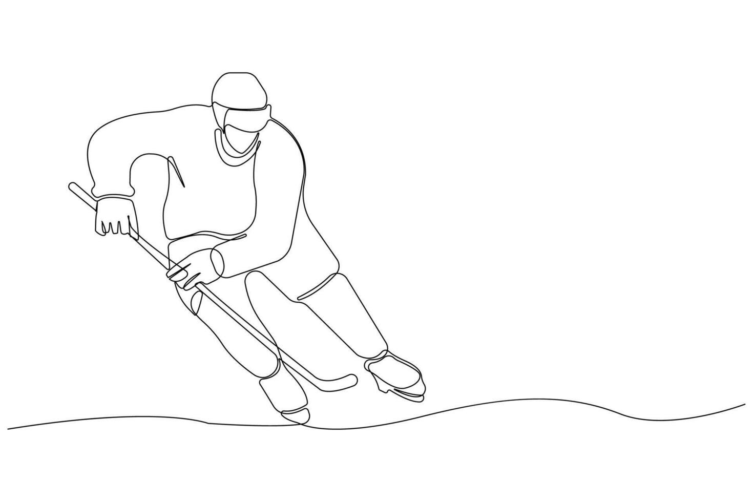 Professional hockey player continuous line drawing. Boy playing hockey outline isolated on white background. vector