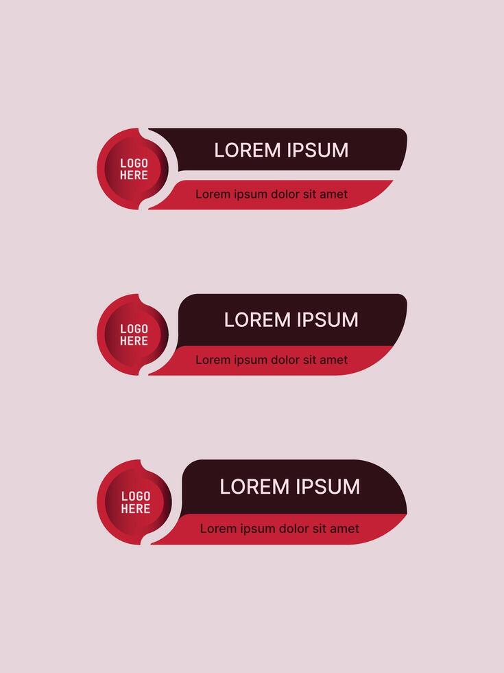 Modern lower third or news bar design with a sleek red and dark theme, featuring a circular logo placeholder and stylish typography. Perfect for editing and broadcast graphics. vector