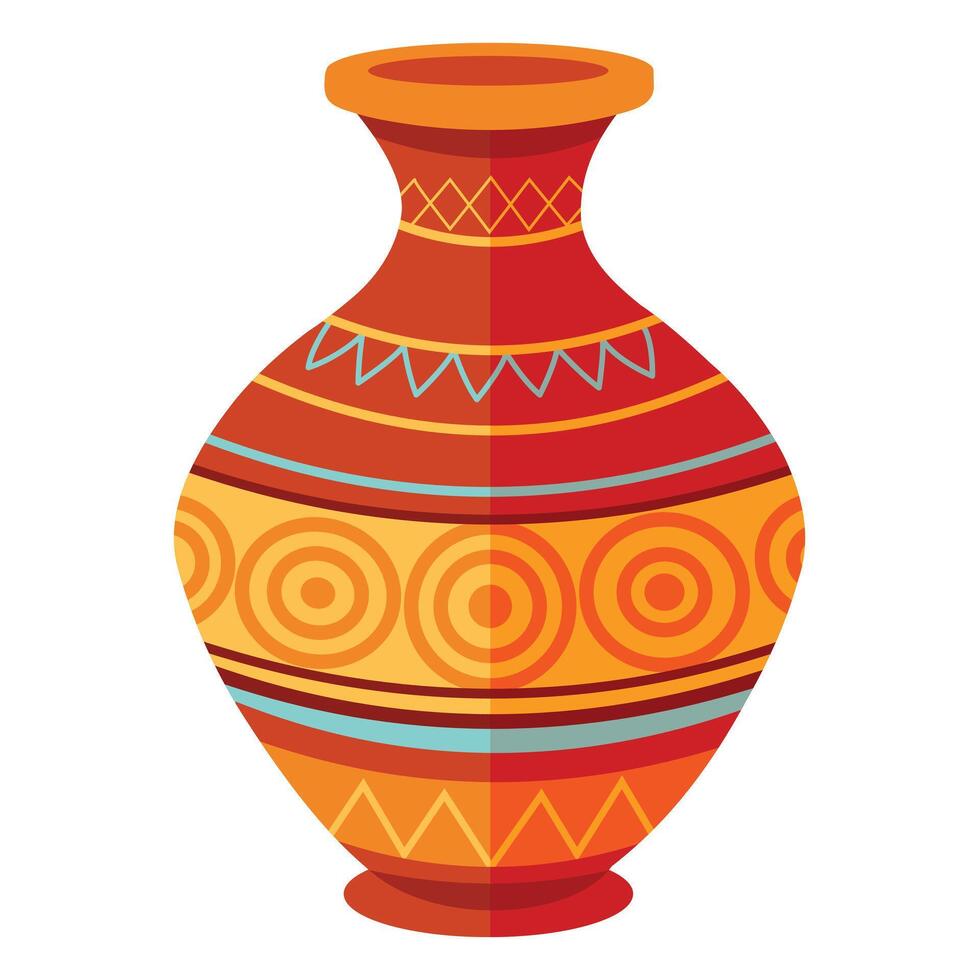 Beautiful Handcrafted Clay Vase with Design on White vector
