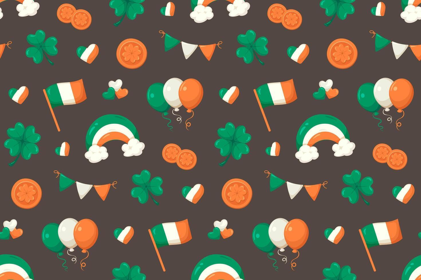 Seamless pattern for St. Patrick's Day on brown background. vector