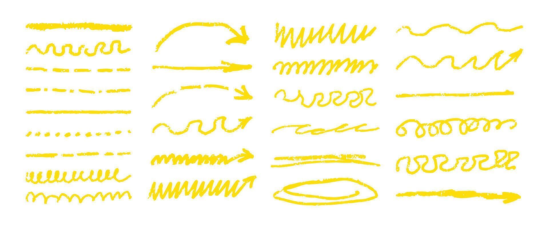 A set of yellow lines with arrows and wavy lines. The lines are drawn with crayons and are arranged in a row vector