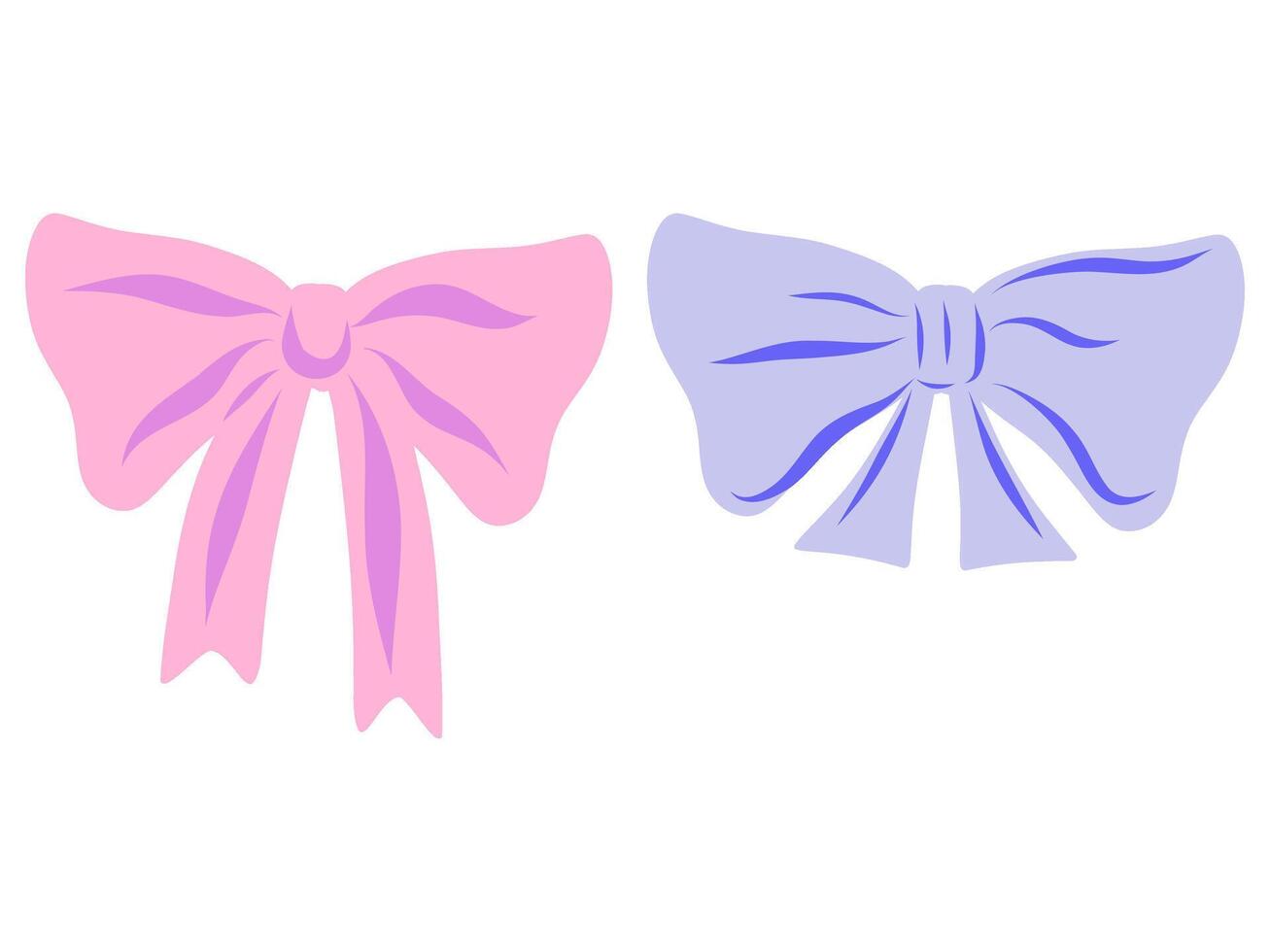 Pink bow and blue bow, for girl, for boy, illustration. Wedding invitation, party decoration, greeting card. Knot symbol. Vintage tie, bowtie. Trendy coquette vector
