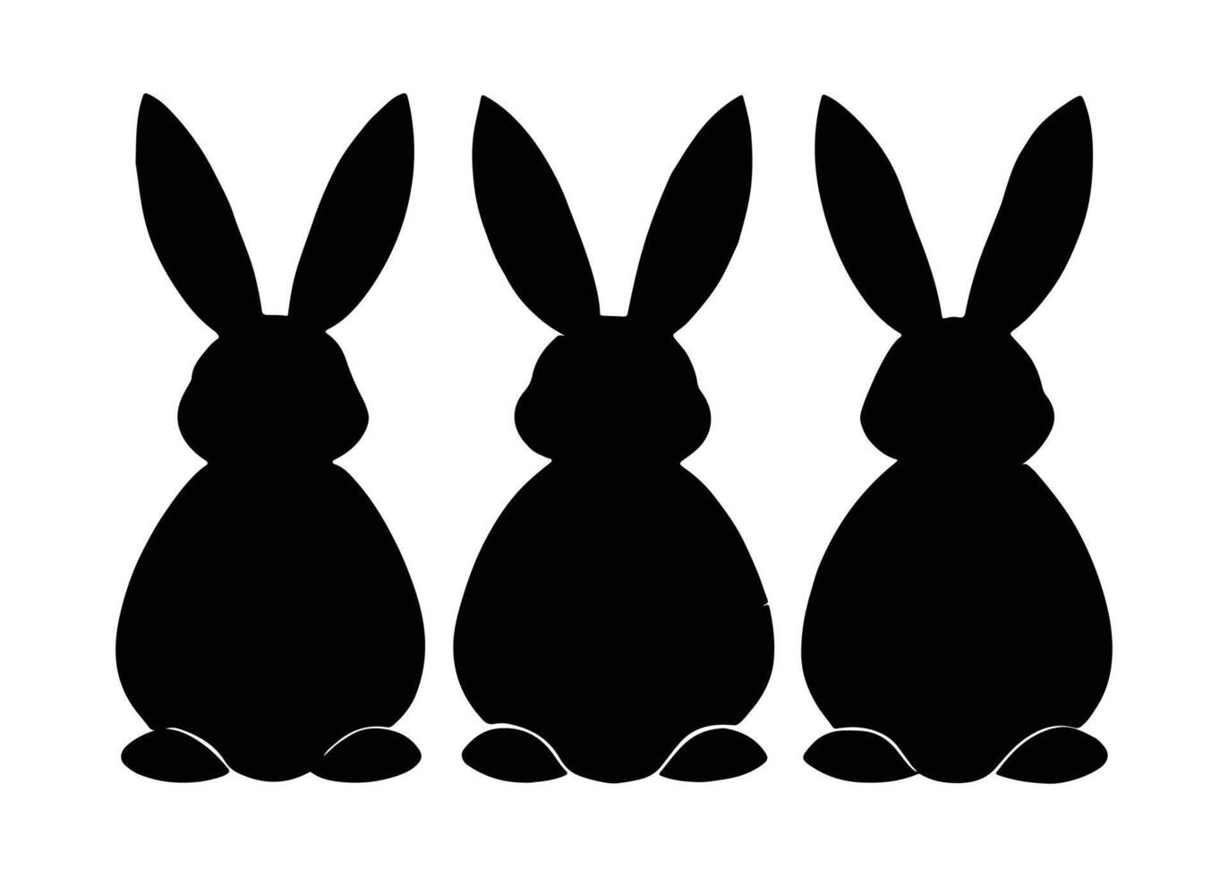 Three black rabbits silhouette on a white background vector