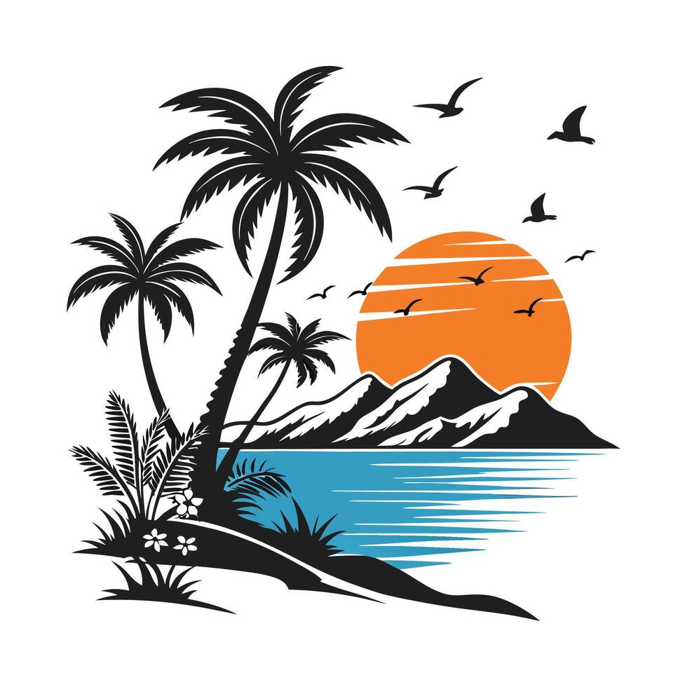 island with palm trees, illustration of a tropical island, tropical island with palm trees vector