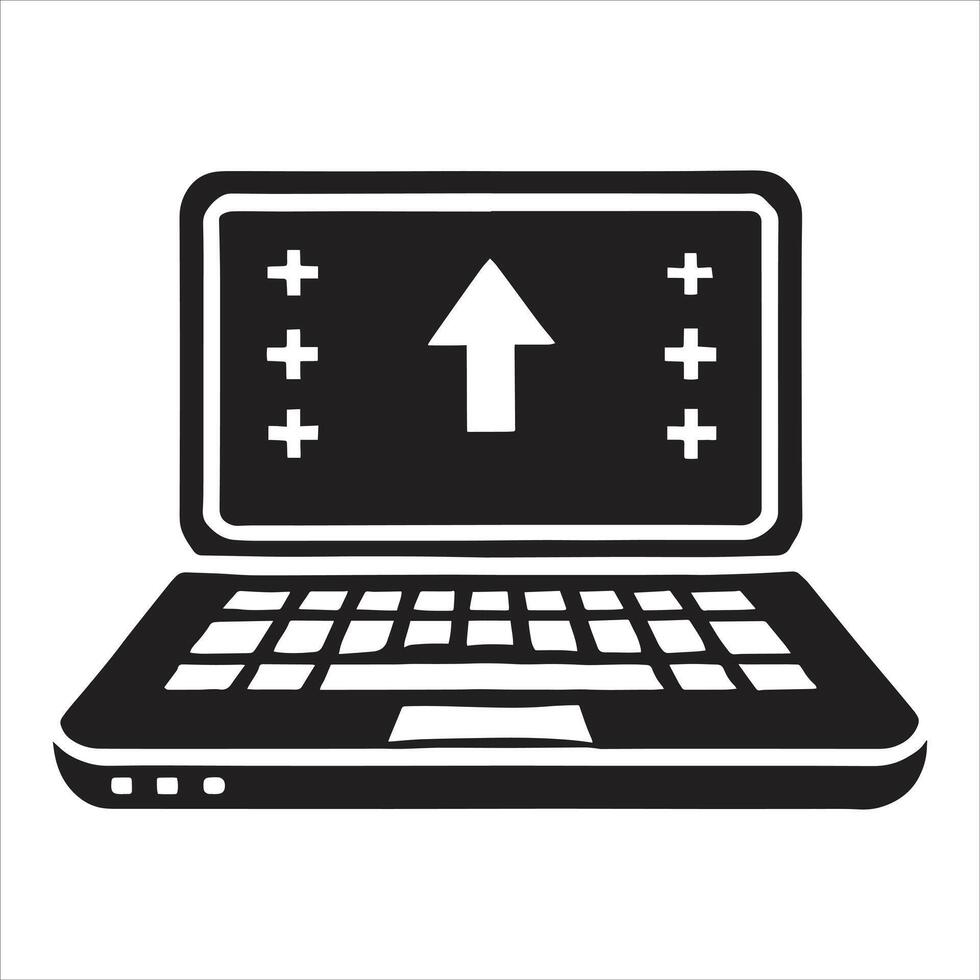 A laptop computer with an arrow pointing up on it vector