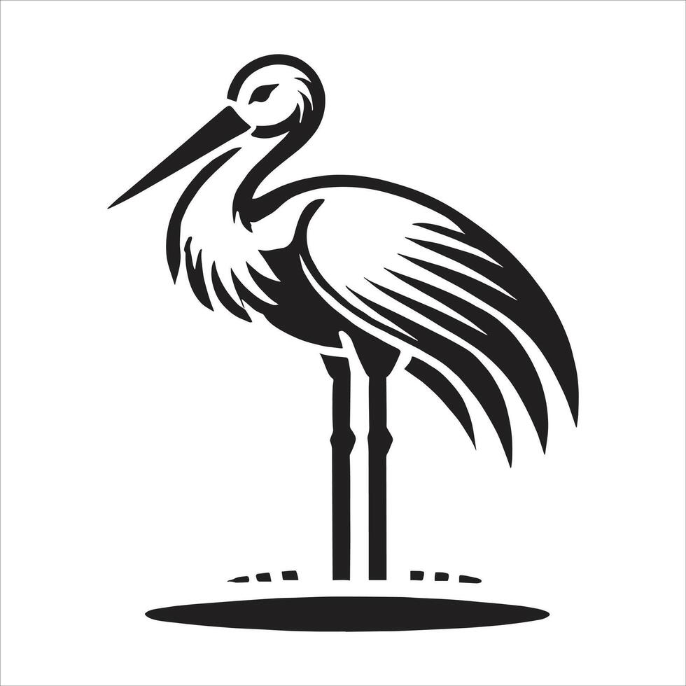 A black and white illustration of a crane vector