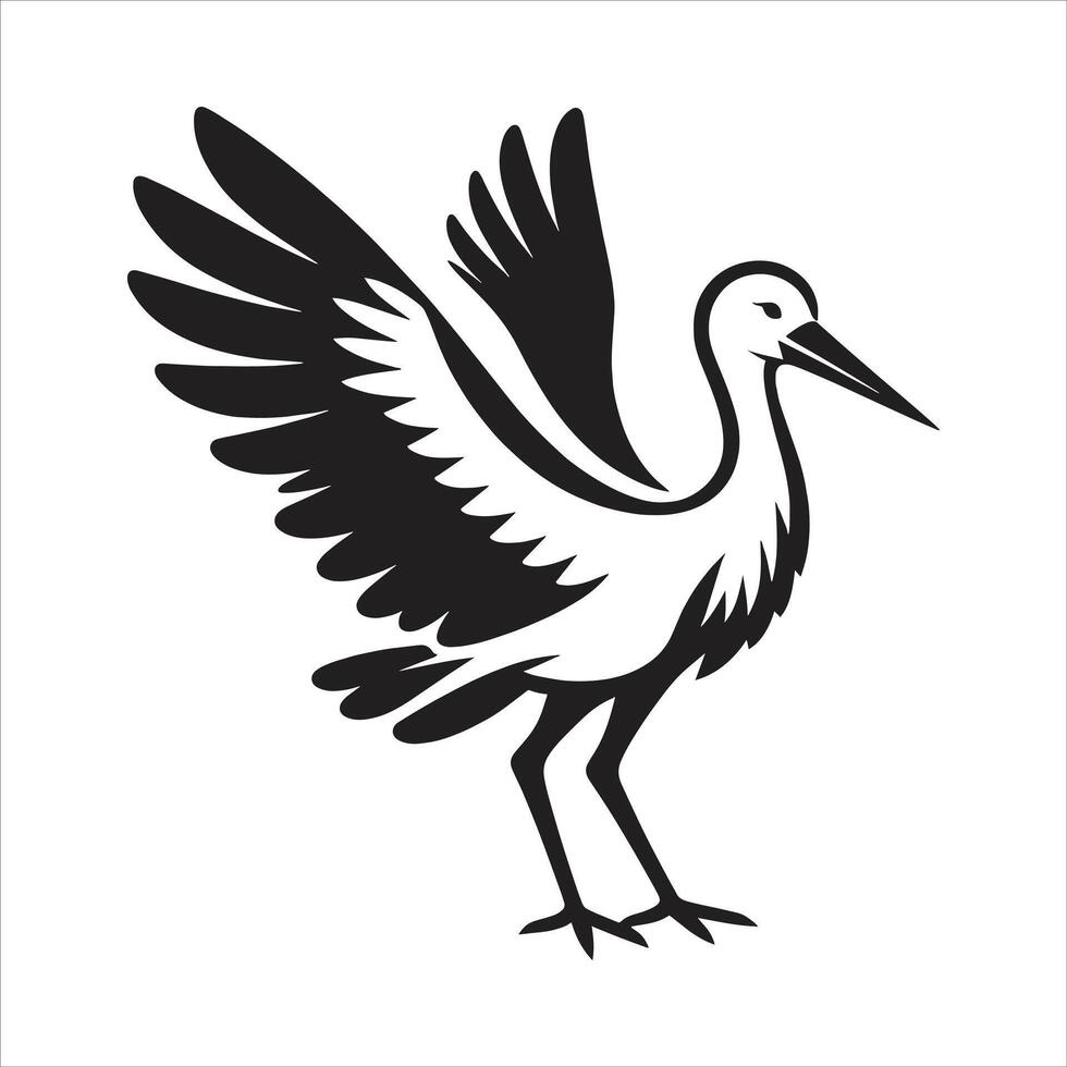 A black and white image of a crane vector