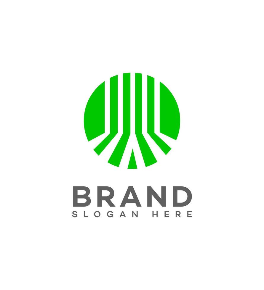 Green Circular Brand Logo Design with Vertical Lines vector