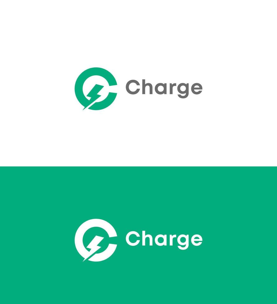 Green Circle C Charge Logo Design, Energy Power Branding vector