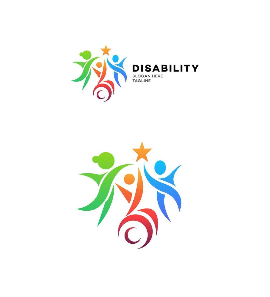 Disability Awareness Logo Colorful People Reaching Star vector