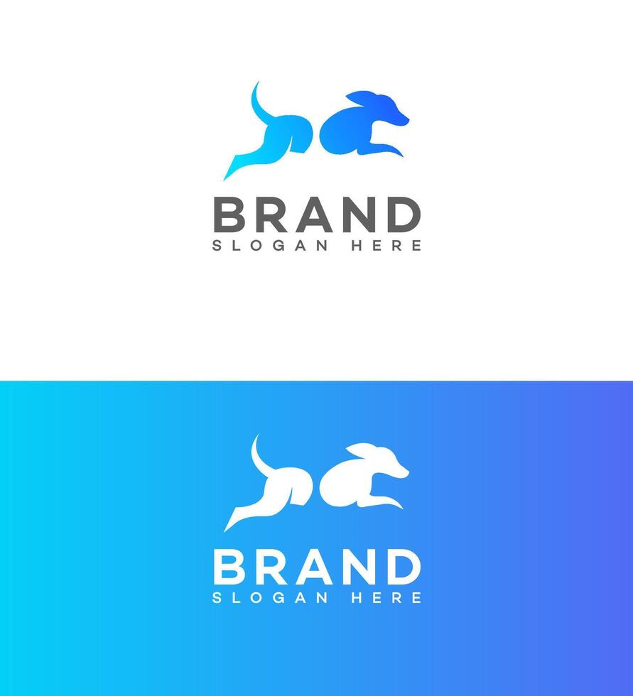 Dynamic Dog Logo Design Running, Jumping, Gradient, Blue, Brand Identity vector