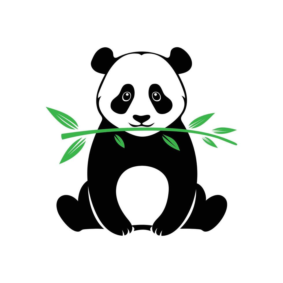 Cute panda bear eating bamboo branch on white background vector