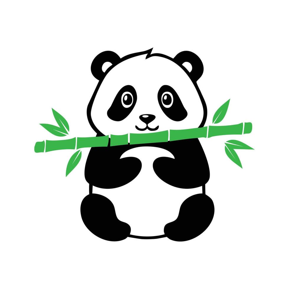 Panda bear eating bamboo branch on white background vector