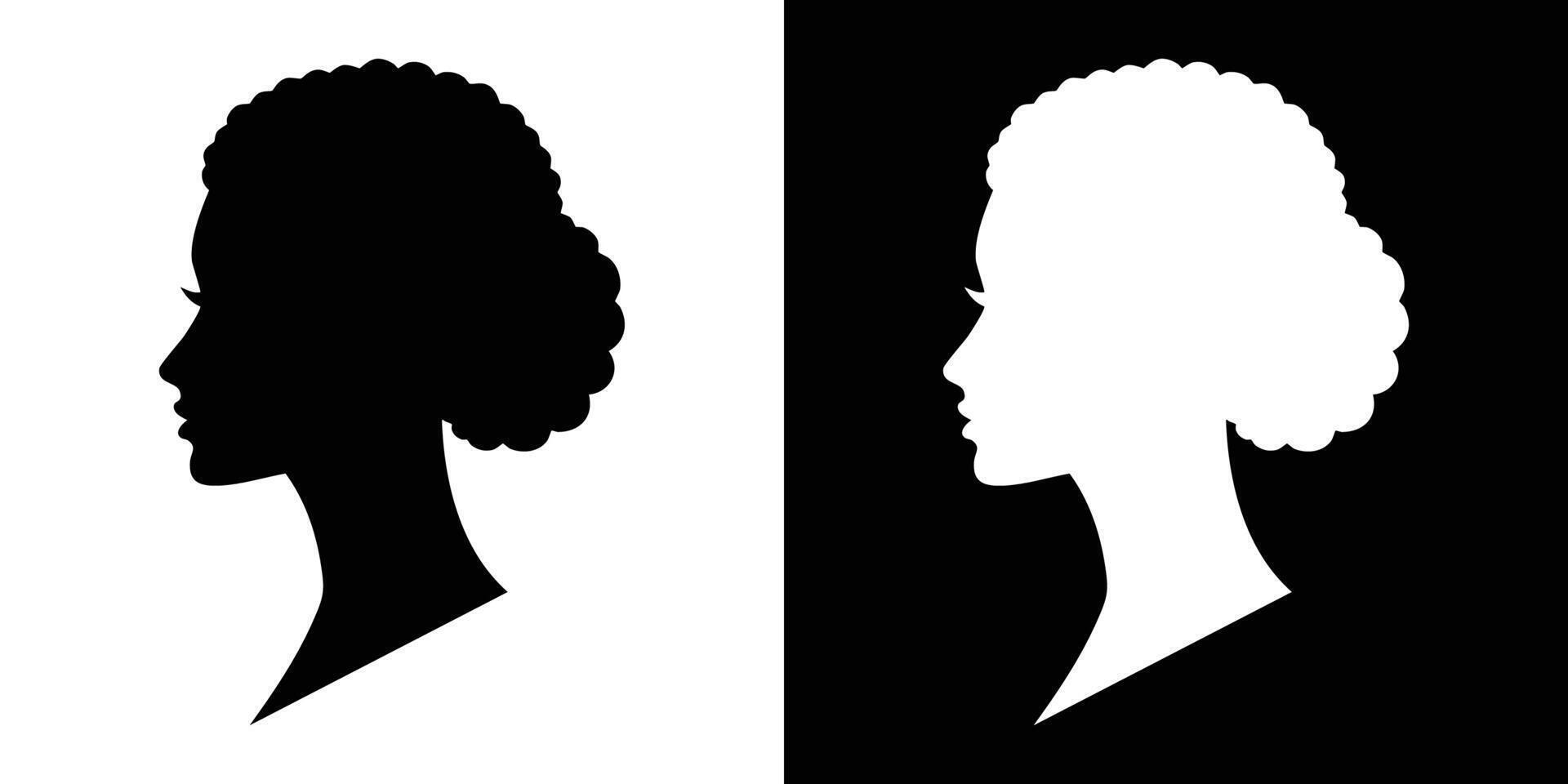 Two silhouettes of women's faces, one with a bun and the other with a bun vector
